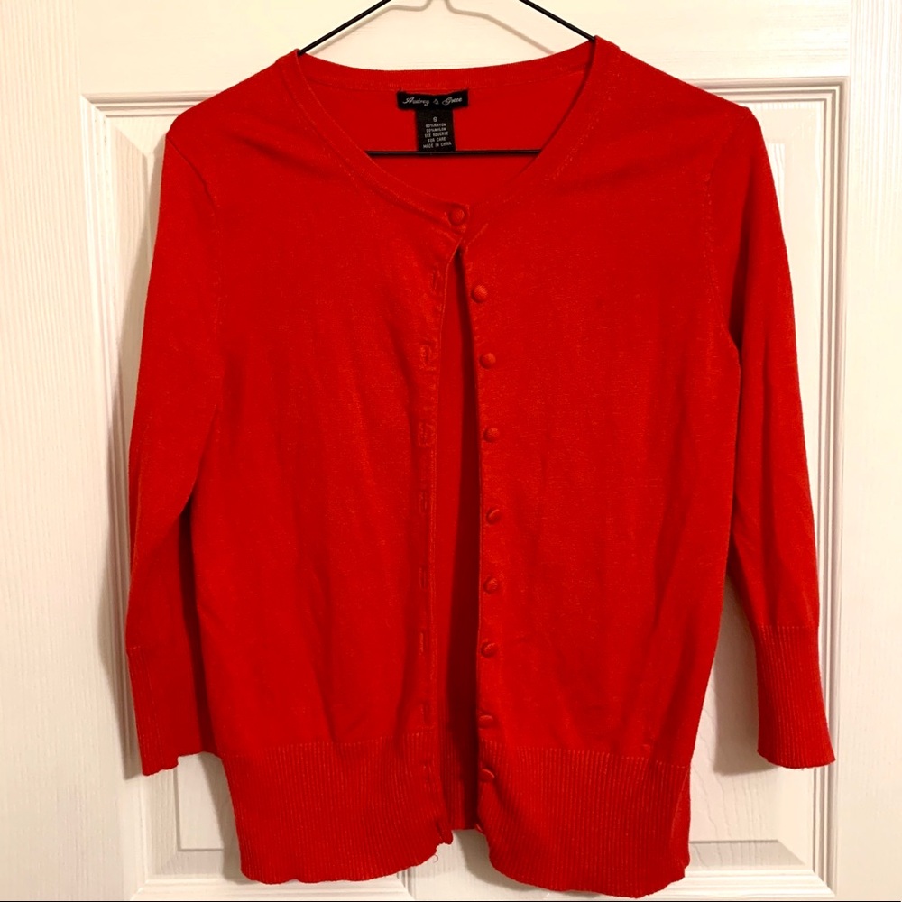 Red button up cardigan